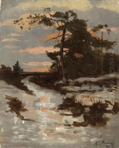 Landschaft In Abenddammerung by Adolf Schwarz