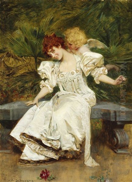 A Cupid And A Young Girl In An Evening Dress - view 1