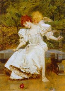 Amorin Der Hvisker Sode Ord Til Den Unge Pige by Alfred Schwarz