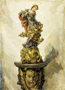 Still Life With Baroque Carving Of The Virgin On Carved Cherub Shelf
