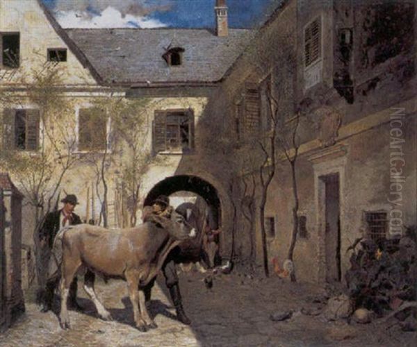 Zonnige Binnenkoer Met Veehandelaar - view 1