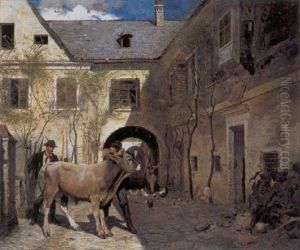 Zonnige Binnenkoer Met Veehandelaar by Franz Wenzel Schwarz