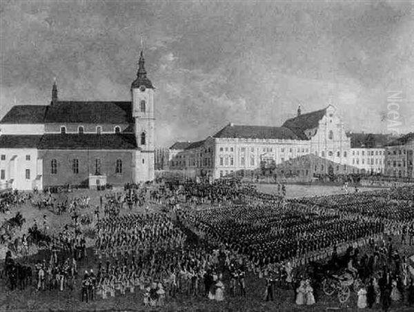 Die Parade Der Bayerischen Truppen In Augsburg (?) Vor Konig Ludwig I Von Bayern Und Zar Nikolaus I. Von Rusland - view 1