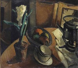 A Still Life With Flowers And Fruits And A Flowering Plant by Mommie Schwarz
