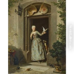 Elegante Dame Mit Weisser Taube Auf Der Hand by Xaver Schwegler