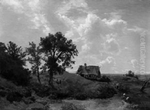Bauerin Bei Einem Gehoft Auf Einer Anhohe by Carl Schweich