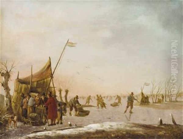 Eisvergnugen - Winterlandschaft Mit Zugefrorenem Gewasser Und Reicher Figurenstaffage - view 1
