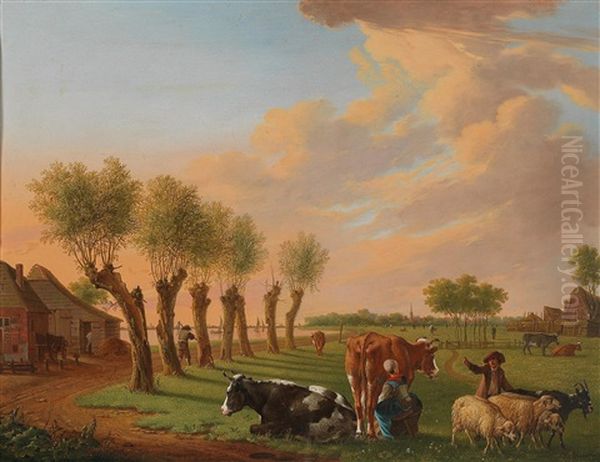 A Dutch Canal Landscape With Shepherds - view 1