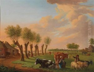 A Dutch Canal Landscape With Shepherds