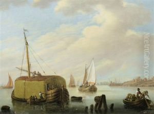 A River Landscape With Figures by Heinrich Wilhelm Schweickardt