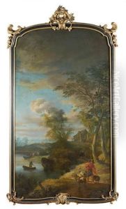Berger Et Son Troupeau Dans Un Paysage En Bord De Riviere by Heinrich Wilhelm Schweickardt