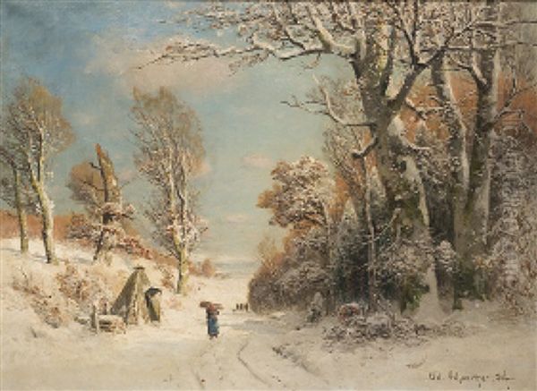 Winterlandschaft Mit Reisigsammlerin Und Jagern - view 1