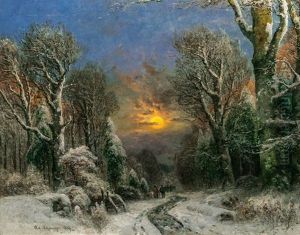 Full Moon Over A Winterly Forest