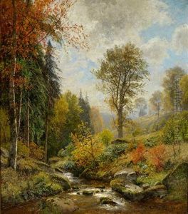 Lauschiger Bach Mit Rehen An Einem Prachtvollen Herbsttag