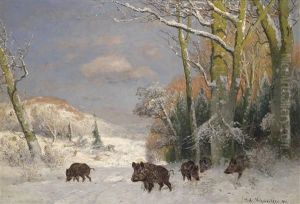 Wildschweinrotte Am Waldrand