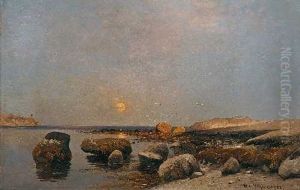 Kustenlandschaft Mit Untergehender Sonne