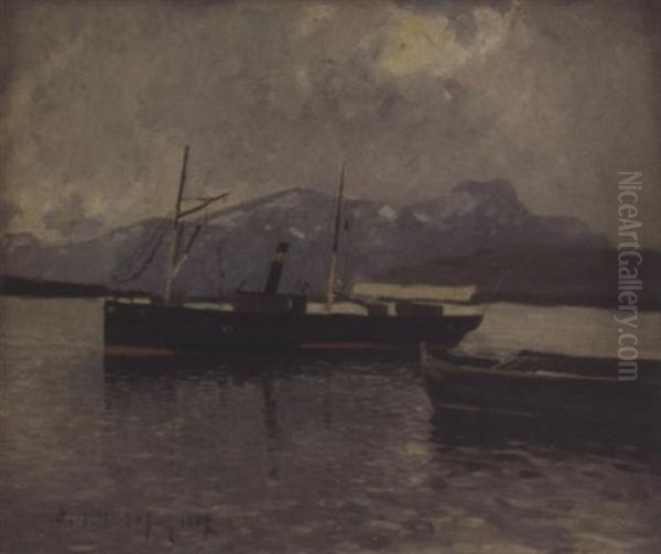 Fjordlandschaft Mit Dampfschiff - view 1