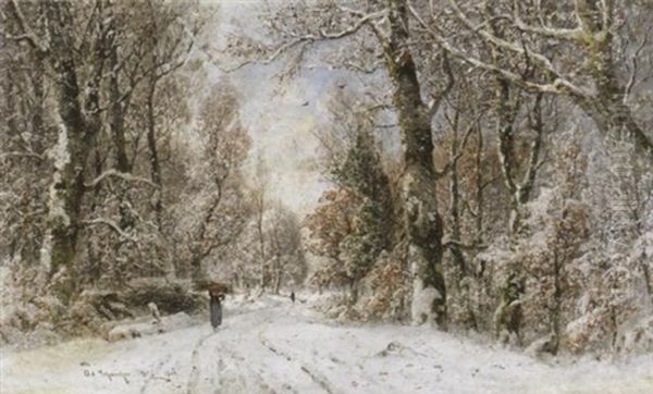Reisigsammlerin In Tief Verschneitem Winterwald - view 1