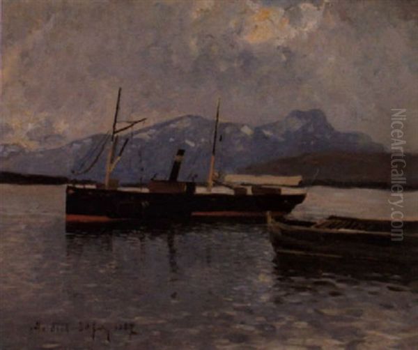 Fjordlandschaft Mit Dampschiff - view 1