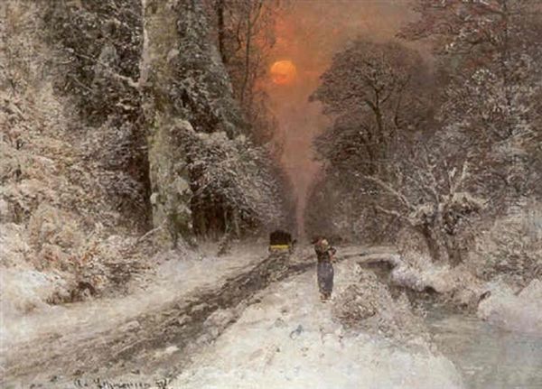 Winterlandschaft Mit Reisigsammlerin - view 1