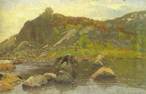 Schwedische Landschaft Mit See by Adolf Gustav Schweitzer