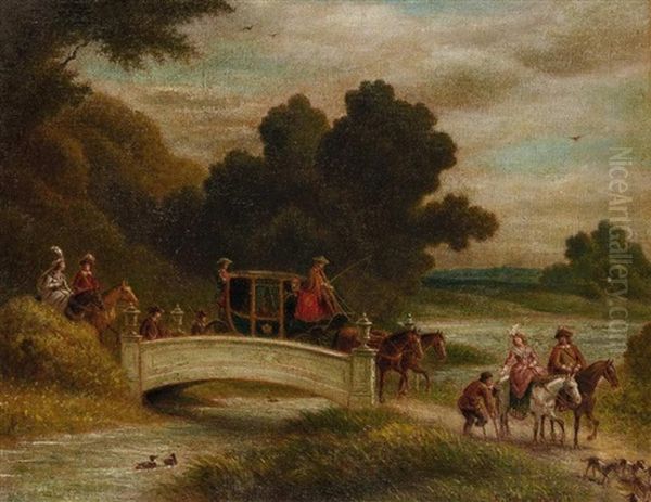 Reiter Und Kutsche An Einer Brucke - view 1