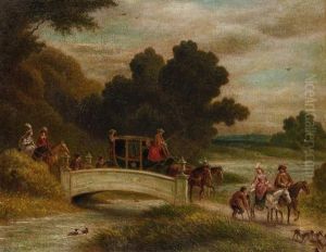 Reiter Und Kutsche An Einer Brucke by Cajetan Schweitzer