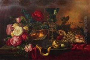 Stillleben Mit Pokal Und Schalen, Fruchten Und Blumen