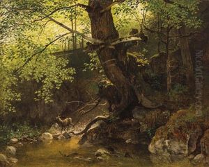 Rehbock Am Waldbach by Josef Schwemminger