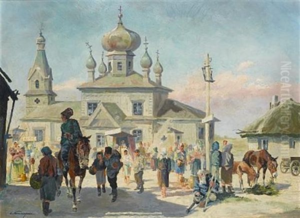 Gathering At The Church - view 1