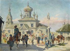 Gathering At The Church by E. Schwendtner