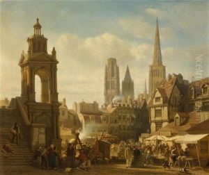 Belebte Stadtansicht Von Rouen