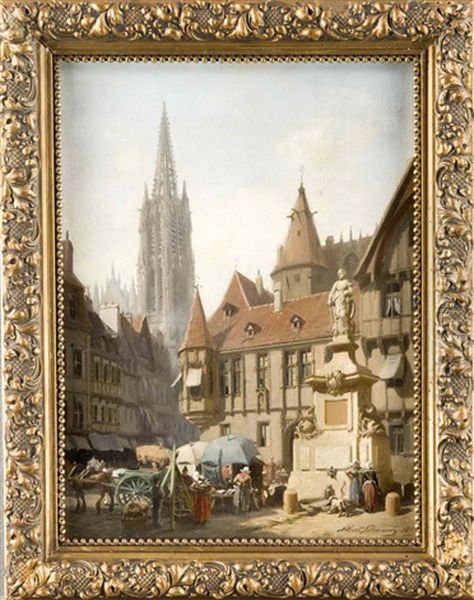 Markttag In Einer Nordfranzosischen Stadt Mit Gotischer Kirche - view 1