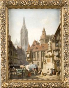Markttag In Einer Nordfranzosischen Stadt Mit Gotischer Kirche by Albert Schwendy