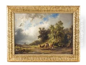 Hirten Und Schafer Auf Dem Heimweg by Karl Schweninger the Elder