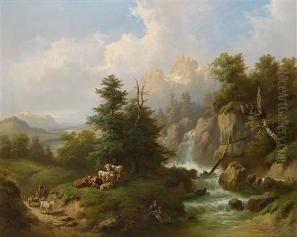 Hirten Bei Der Rast In Weiter Gebirgslandschaft - view 1