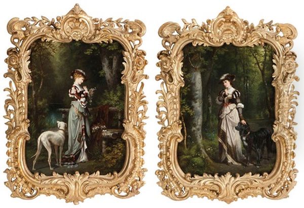 Jeune Dame Noble Et Chien Au Parc (2 Works) - view 1