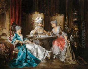 Drei Elegante Damen Im Gesprach by Karl Schweninger the Younger