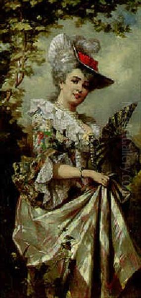 An Elegant Lady With A Fan - view 1
