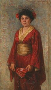 Junge Dame Im Kimono Mit Facher In Der Hand