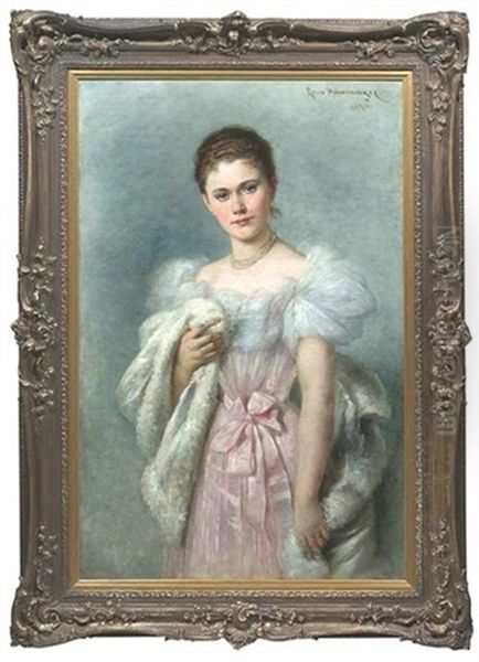 Bildnis Einer Jungen Dame Im Rosa Kleid Mit Weiser Pelzjacke - view 1