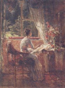 An Artist Painting Before An Open Window by Rosa Schweninger