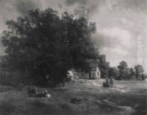 Bauernhof Unter Baumen, Davor Die Bauernfamilie by Amelie Ulrika Sofia von Schwerin