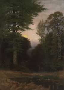 Rotwild Auf Einer Waldlichtung by Friedrich Wilhelm Schwinge