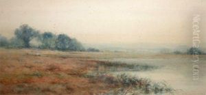 Open River Landscape With Sheep Grazing In Distance by Creswick Boydell
