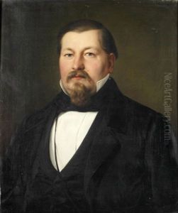 Portratpaar Eines Ehepaares, Er Im Schwarzen Anzug Und Kinnbart, Sie Mit Schwarzem Kleid Und Brosche (pair)