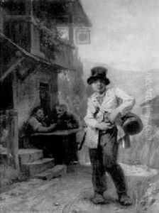Wanderbursch Vor Einem Gasthaus