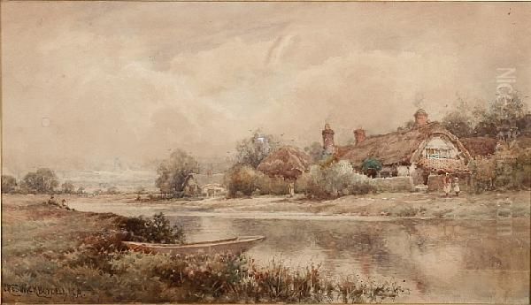 River Landscape With Cottage And Figures - view 1