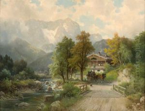 Tiroler Gebirgslandschaft Mit Gehoft An Einem Wildbach by Ludwig Sckell