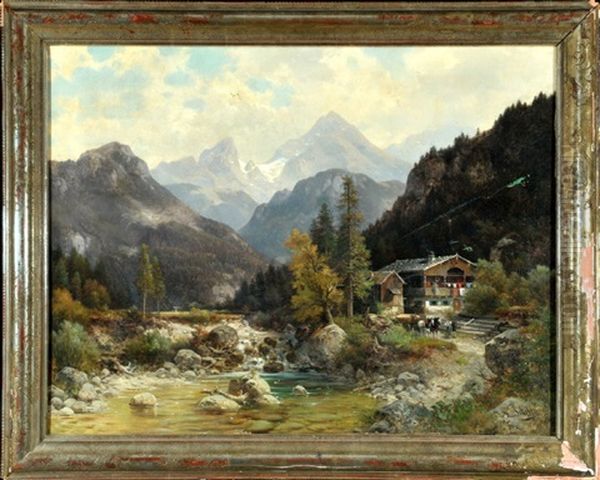 Bauernhof Am Fluss Mit Blick Auf Den Watzmann - view 1